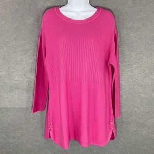 Talbots Tunic Top Knit Button Detail Long Sleeve Pink‎ Sweater Plus Petite Large